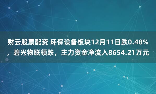 财云股票配资 环保设备板块12月11日跌0.48%，碧兴物联领跌，主力资金净流入8654.21万元